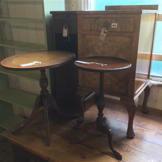 Walnut bedside cabinet, a hanging bedside cabinet and two wine tables